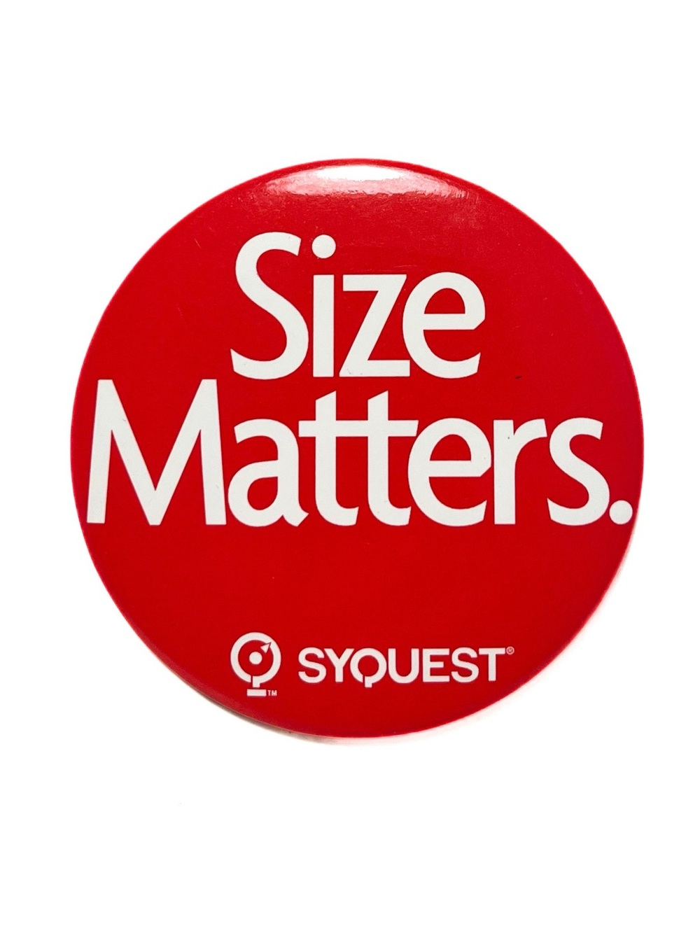VTG 90’s Size Matters 3” Syquest Pinback Button Slogan Computer I.T. Nerd Humor